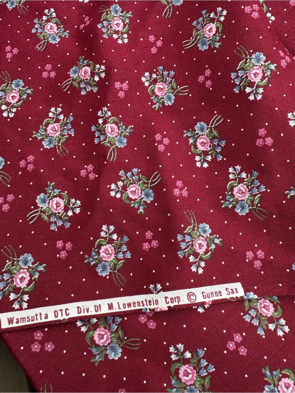Gunne sax fabric 2.75 yards x 44” vintage burgundy floral cotton sewing quilting